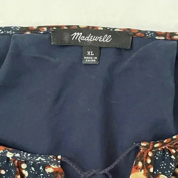 Madewell Lily Ruffle Dress in Sea Floral - Flutter Sleeve - Brown Blue - Size XL - Picture 5 of 6